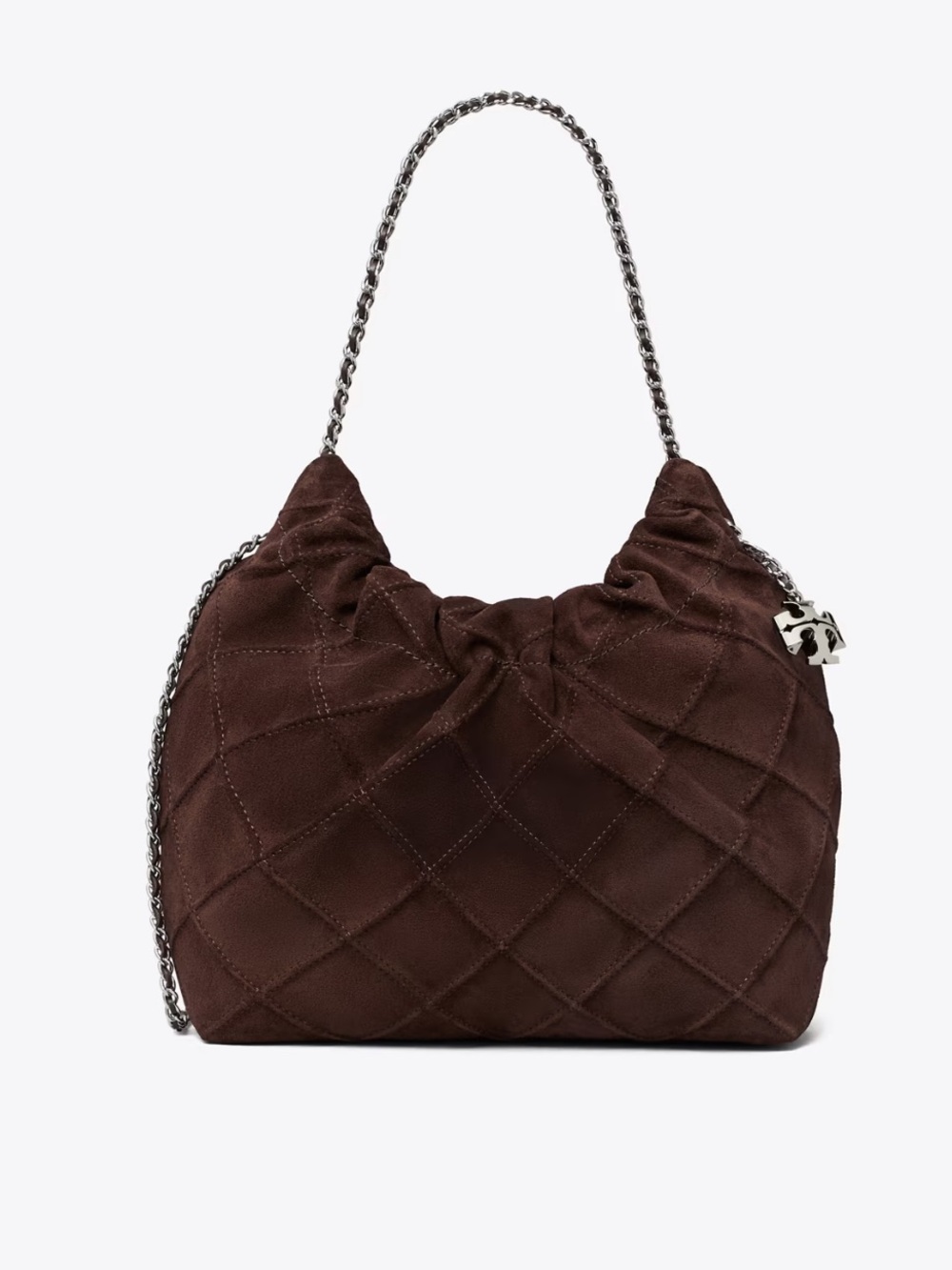 Tory Burch Mini Quilted Suede Hobo in Chocolate